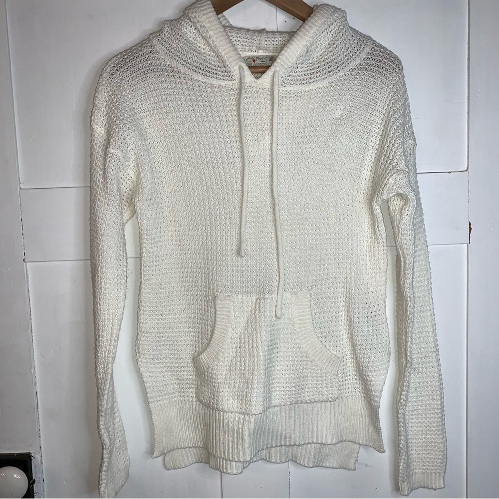 White Knit Hooded Sweater Size Small
